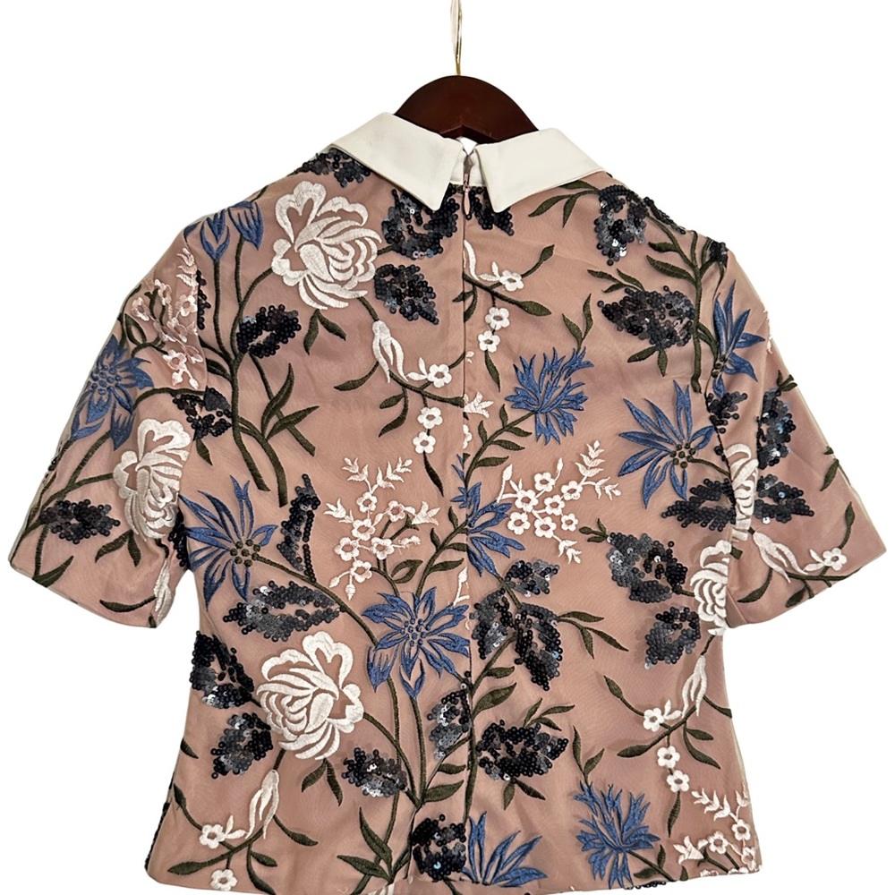 Ivanka Trump Dusty Pink Floral Embroidered Collared Top - Picture 2 of 4